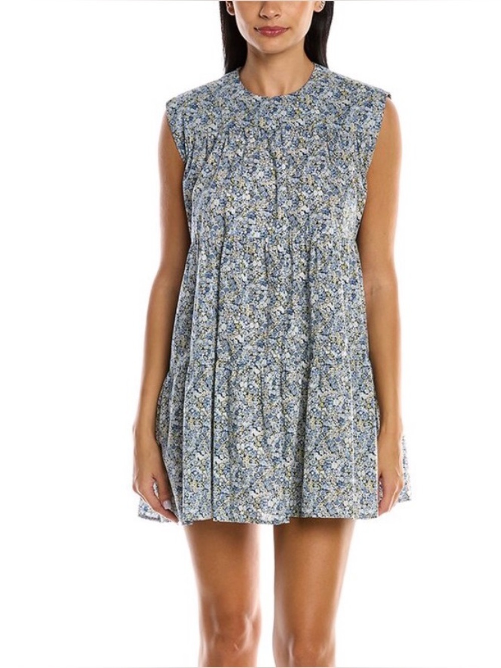 Les Rêveries Tiered Mini Dress Blue Floral Women's Size 4 Cotton Sleeveless F74